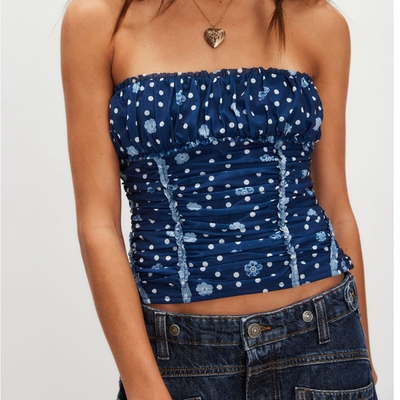 Free People Blue Polka Dot Tube Top - Picture 1 of 9
